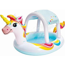 Бассейн надувной детский 122х122см INTEX "Единорог" с навесом, 130л, от 2 лет (58435)