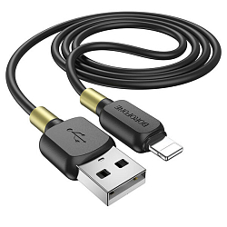 Кабель USB <--> Lightning  1.0м BOROFONE BX59 Defender, чёрный, золотая вставка