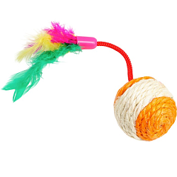 Шар-погремушка сизалевый с перьями, 4.5 см, оранжевый