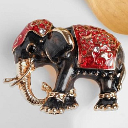 Брошь "Слон индийский", цвет красно-серый в золоте