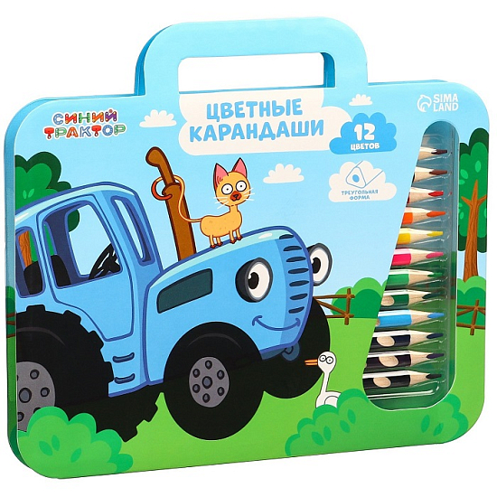Цветные карандаши, 12 цветов, трехгранные, Синий трактор 9559129