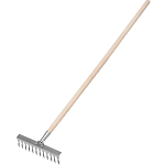 Грабли, нержавеющая сталь, 290х1300 мм, 12 витых зубьев, деревянный черенок, Россия// Сибртех 61754