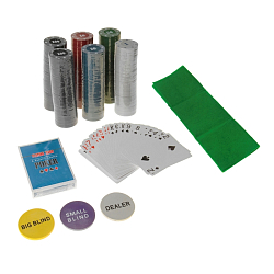 Покер, набор для игры (карты 2 колоды, фишки 300 шт, сукно 60х90см) 637896