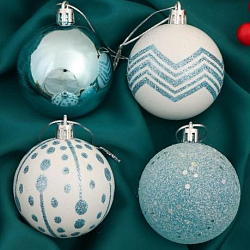 Набор шаров пластик d-6 см, 4 шт "Рогнеда" бело-голубой   6536930