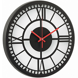 Часы настенные РУБИН "Классика", из металла+матовое стекло, d=32 см, черный (3230-003)