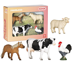 Набор животных фермы KONIK: петух, овца, пони, корова   10001652