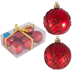 Набор шаров "Завитки" (6шт), размер 6см, цвет красный арт.007485