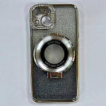 Cиликоновый чехол NONAME для iPhone 13/14  с гальваническим магнитным держателем цвет серебро