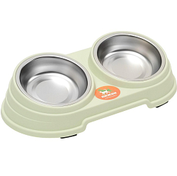 Миска металлическая двойная наклонная на пластиковом основании, 28.5×15×7 см, зелёная