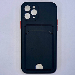 Силиконовый чехол BUTTON для iPhone 11 PRO черный с карманом для пластиковых карт