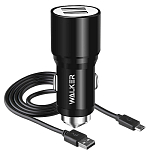 Aвто ЗУ 2USB 2.1A WALKER WCR-21 + microUSB черное