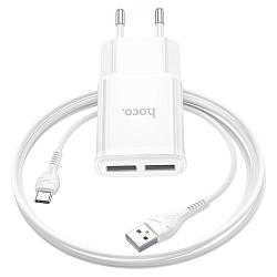 Сетевое ЗУ 2USB 2.4A HOCO C88A, Star, Type-C, белый