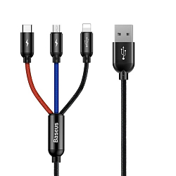 Кабель USB - Lightning/Type-C/microUSB 1.2м BASEUS Three Primary Colors, черный