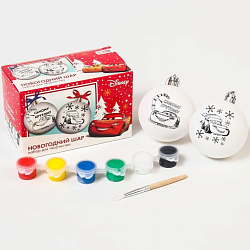 Набор для творчества под роспись "Новогодний шар. Самому крутому" Тачки + краски, набор 2 шт 7024638