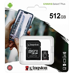 Micro SD 512Gb Kingston Class 10 Canvas Select Plus A1 U1 V10  (150 Mb/s) + адаптер SD