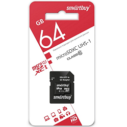 Micro SD 64Gb Smart Buy Сlass 10  UHS-I + адаптер SD COMPACT