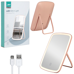 Зеркало для макияжа с подсветкой A3 JBH розовое