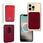 Кошелек для карт Leather Wallet Crimson iPhone 12-15 Pro Max (Анимация NFC Clear) с лого