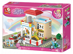 Конструктор SLUBAN Розовая мечта: Уютный домик (фигурки чел., кошка, 380 дет.)