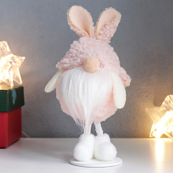 Кукла интерьерная "Гномик в розовом с ушками зайчика" 15 см   7867534