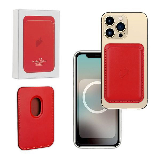 Кошелек для карт Leather Wallet для iPhone 12/12 Pro/12 Pro Max/12 Mini Red (Анимация + NFC) с лого