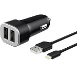 Авто ЗУ 2USB 2.4А DEPPA Lightning, MFI, черный (11285)