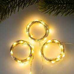 Набор гирлянд «Нить» 2 м роса, IP20, серебристая нить, 20 LED, свечение белое, 3 режима, батарейки AG13×3 (в комплекте), 3 шт.