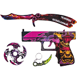 Сувенирное деревянное оружие «Неон», набор 3 шт., пистолет, нож-бабочка, сюрикен 9874790