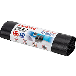 Мешки для мусора 120л LAIMA черные в рулоне 10 шт, ПНД 14 мкм, 70х110см, стандарт, 601385