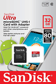 Micro SD 32Gb SanDisk Class 10 Ultra UHS-I 80Mb/s Imaging с адаптером