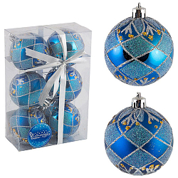 Набор шаров 6 см, 6 шт, цвет: синий с рис PBD6-6-882-B арт.101777