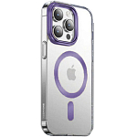 Задняя накладка KEEPHONE DAZZLE PRO MAGSAFE для iPhone 14 (фиолетовый ободок, прозрачный матовый)