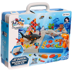 Конструктор винтовая мозаика «Морской мир», с электрическим шуруповертом, 193 детали