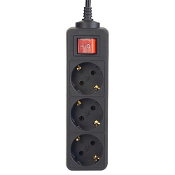 Сетевой удлинитель  3.0м PERFEO POWERMATE 3 розетки, черный, с кнопкой (PF-PM-3/3,0-B)