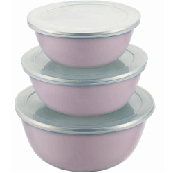 Набор эмалированных мисок REGENT Linea SMALTO, розовый,  3шт, с пласт.кр.:14/16/18см; 0,6/0,8/1,4л Linea SMALTO (93-EM-SM-S03)