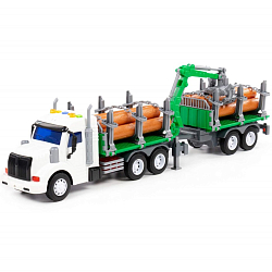 Автомобиль ПОЛЕСЬЕ "Профи" лесовоз с прицепом зелёный 96203