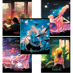 Тетрадь А5 48л. BRAUBERG скоба, клетка, обложка картон, Anime Girls (микс в спайке), 404367