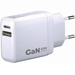 Сетевое ЗУ 1USB/1Type-C 3A BORASCO 52390, белое, 45W