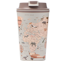 Термостакан с крышкой с клапаном «Карта», 350 мл, 8,6×8,6×15,5 см, цвет светло-бежевый