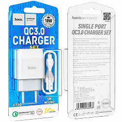 Сетевое ЗУ 1USB 3A HOCO C72Q White, microUSB