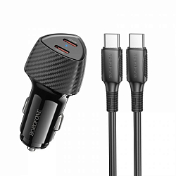 Авто ЗУ 2Type-C BOROFONE BZ31D Solid, черный, PD60Вт, кабель Type-C - Type-C