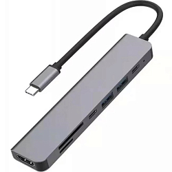 USB-Хаб XO-HUB008, чёрный (7в1)