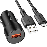 Авто ЗУ 1USB BOROFONE BZ19A, Wisdom, 18Вт, QC3.0, microUSB, чёрный