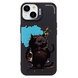Задняя накладка SC335 для iPhone 13/14 (черный кот) (black) (233108)