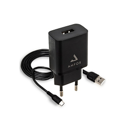 Сетевое ЗУ 1USB 2.1A AMFOX AH-45, 10,5Вт, + кабель Type-C, черное