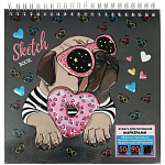 Скетчбук Calligrata для работы маркерами, 195 х 195 мм, 50 листов, "Собачка", металлизированный картон с объёмным рисунком, блок 90 г/м2