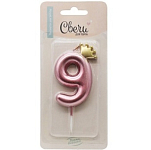 Свеча Цифра, 9 Золотая корона, на шпажке, Розовый