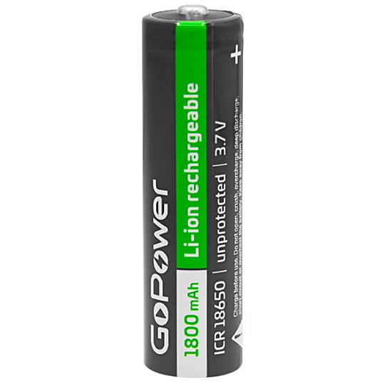 Аккумулятор GoPower 18650 1800mAh без защиты PC-1 (1/80/160)