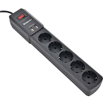 Сетевой фильтр  1.8м DEFENDER DFS 751, 5 розеток, 2 USBпорта, черный