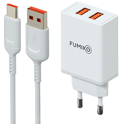Сетевое ЗУ 2USB 2.4A FUMIKO CH13 белое, Type-C